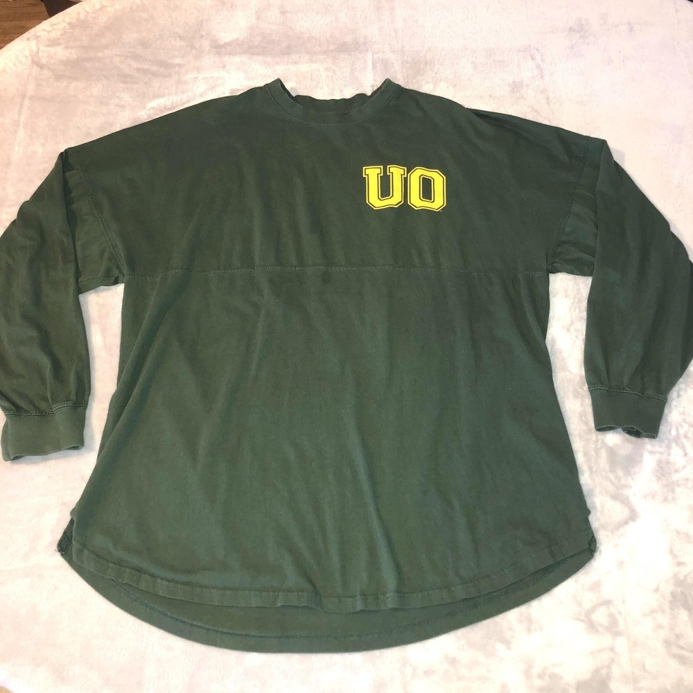 Oregon Ducks T Shirt Women Large Green Thick NCAA College Pressbox Duck Foot L/S